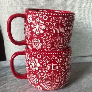 Red snowflake mugs, set of 2